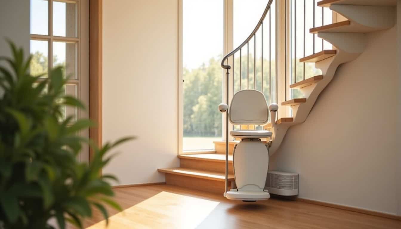 Vue d’un monte-escalier tournant installé dans une maison à Vesoul