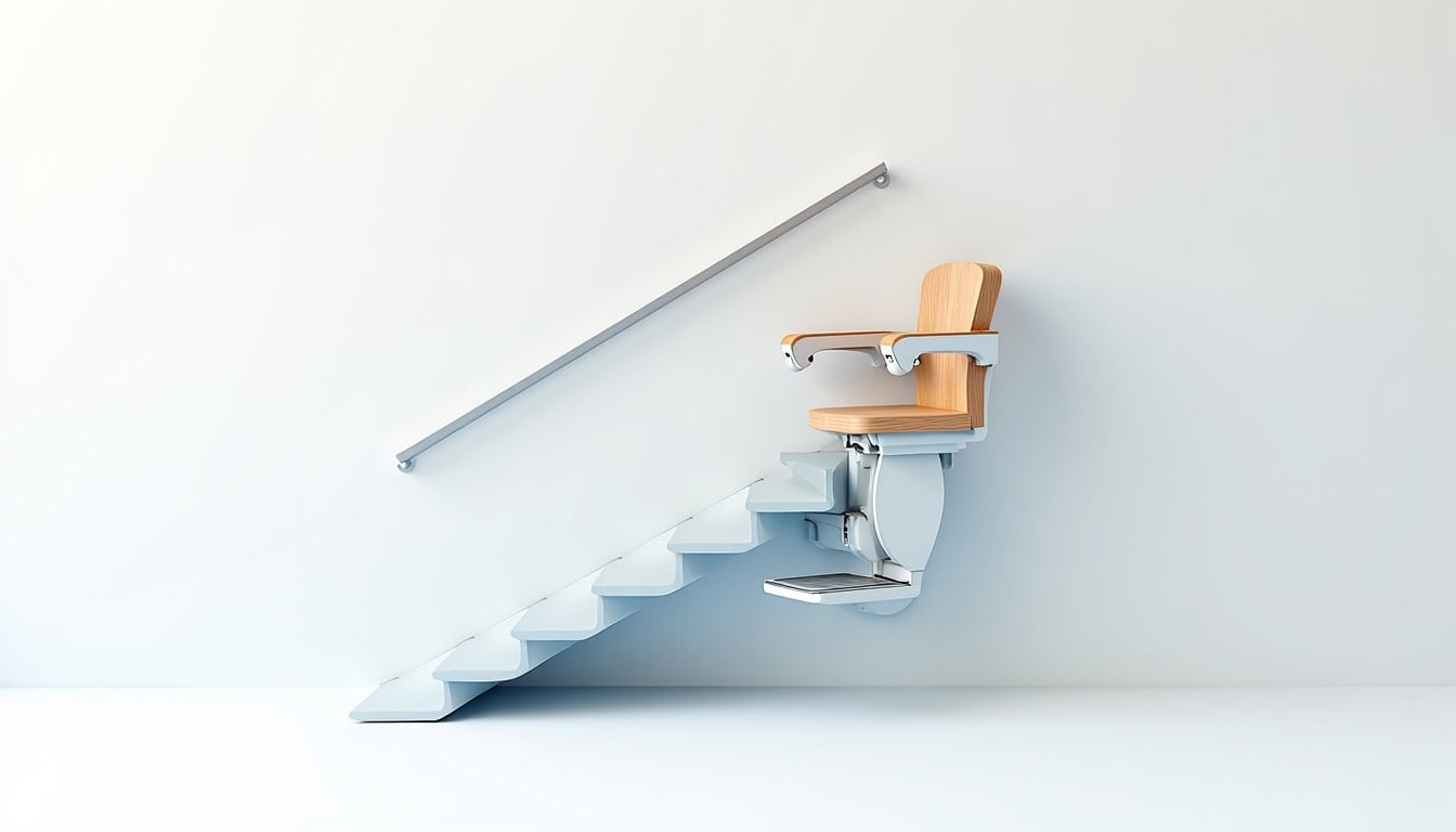 Vue schématique du fonctionnement d’un monte-escalier avec rail, siège et moteur