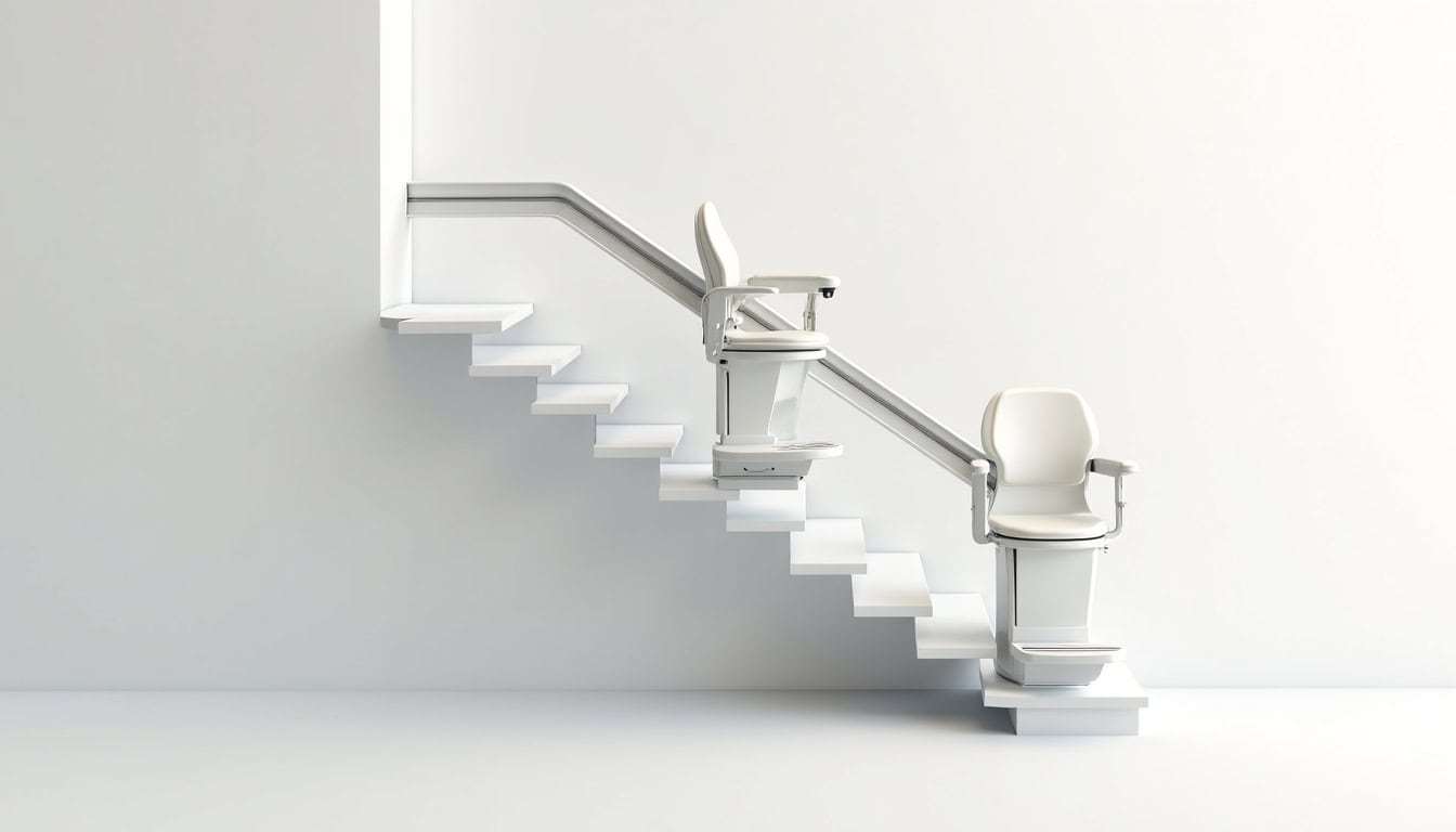 Vue schématique du fonctionnement d’un monte-escalier électrique avec siège, rail et commande