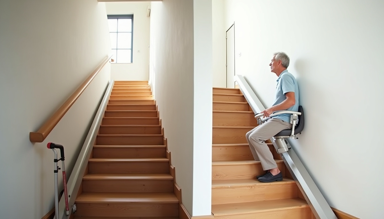 Comparaison avant et après installation d’un monte-escalier dans une habitation de Fonbeauzard