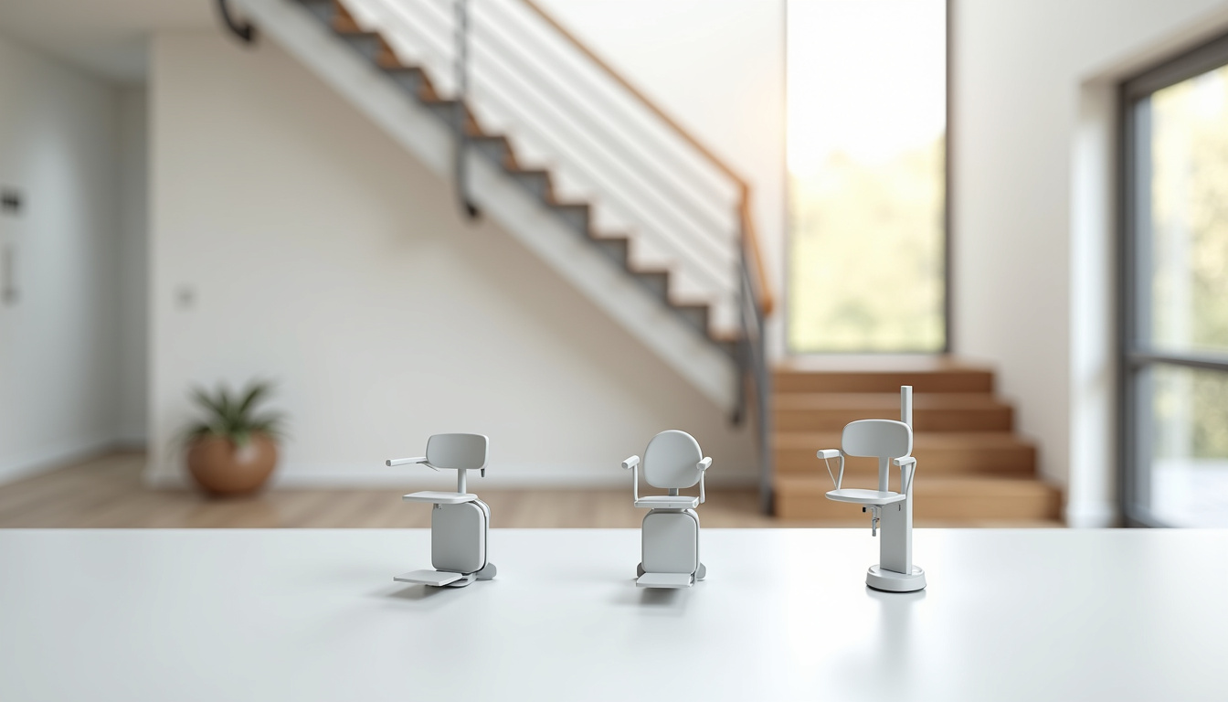 Comparaison des différents types de monte-escalier installés à Le Luart: droit, tournant, debout