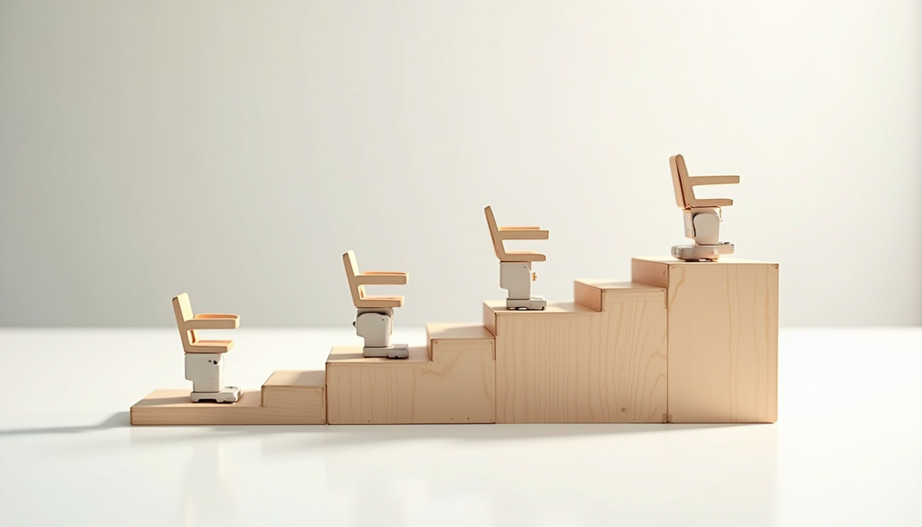 Comparaison des différents types de monte-escaliers installés à Denicé: droit, tournant, extérieur et pliable