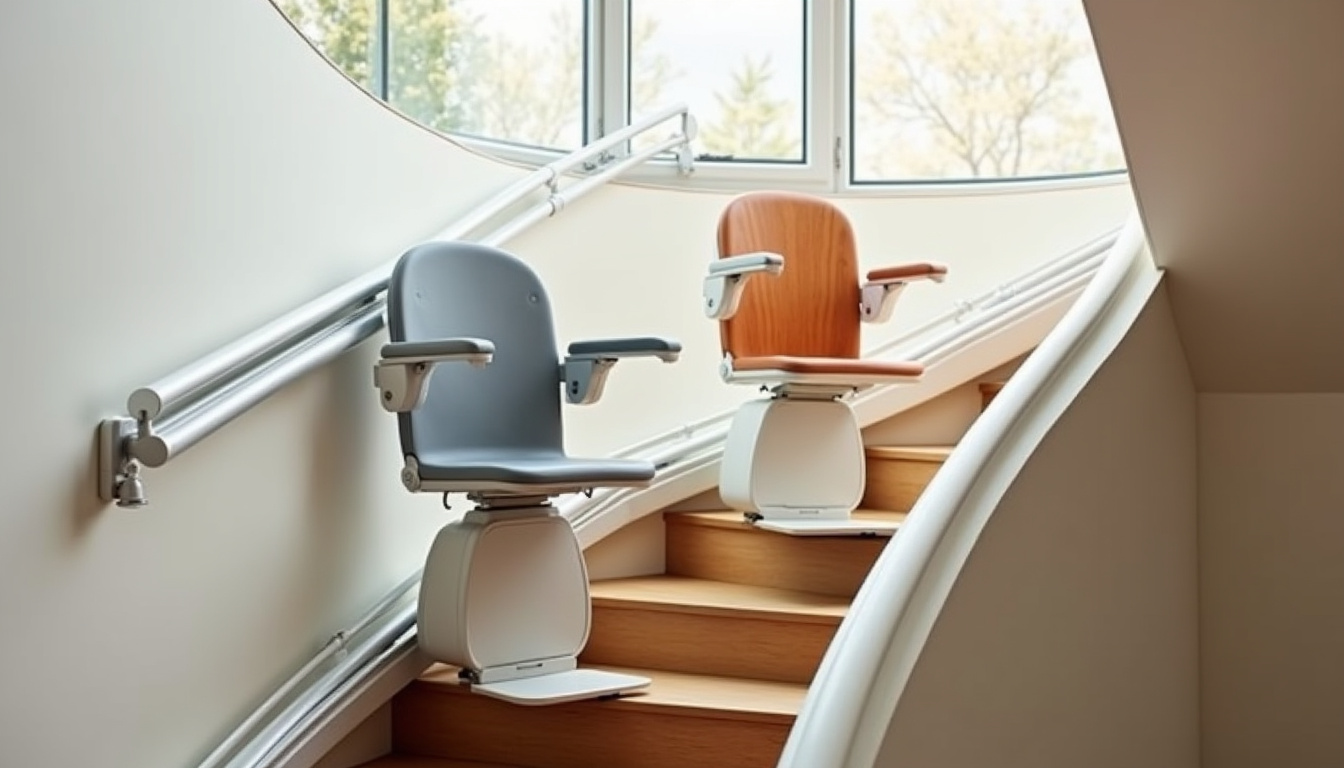 Comparaison entre différents types de monte-escaliers installés, illustrant les différences de design et d
