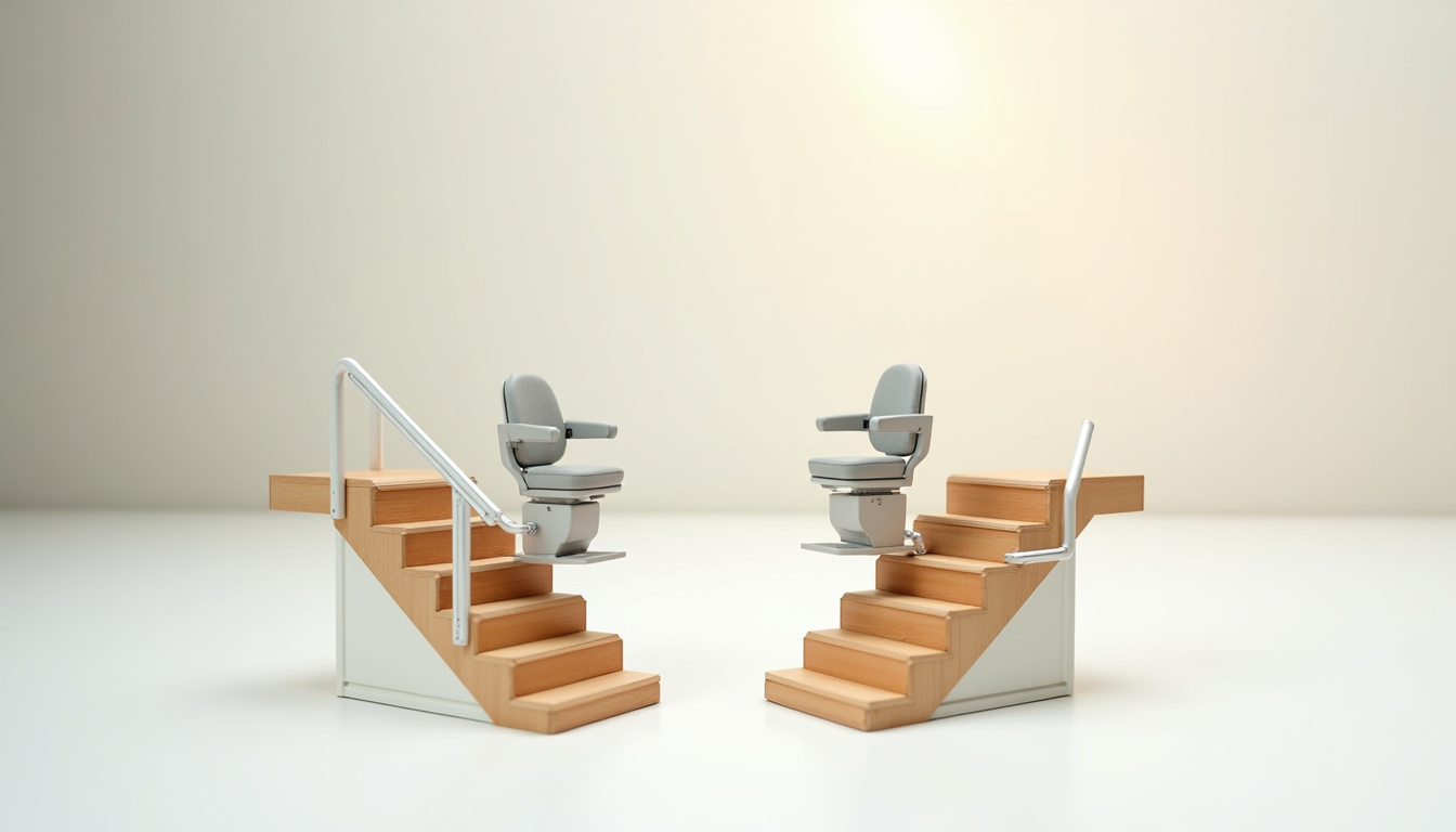 Comparaison entre un monte-escalier droit et un modèle tournant dans une maison type