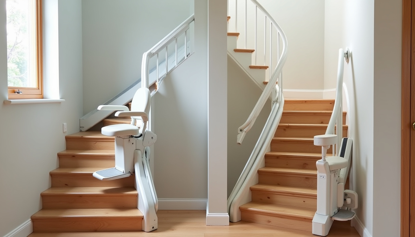 Comparaison entre un monte-escalier droit et un monte-escalier tournant installé dans une habitation