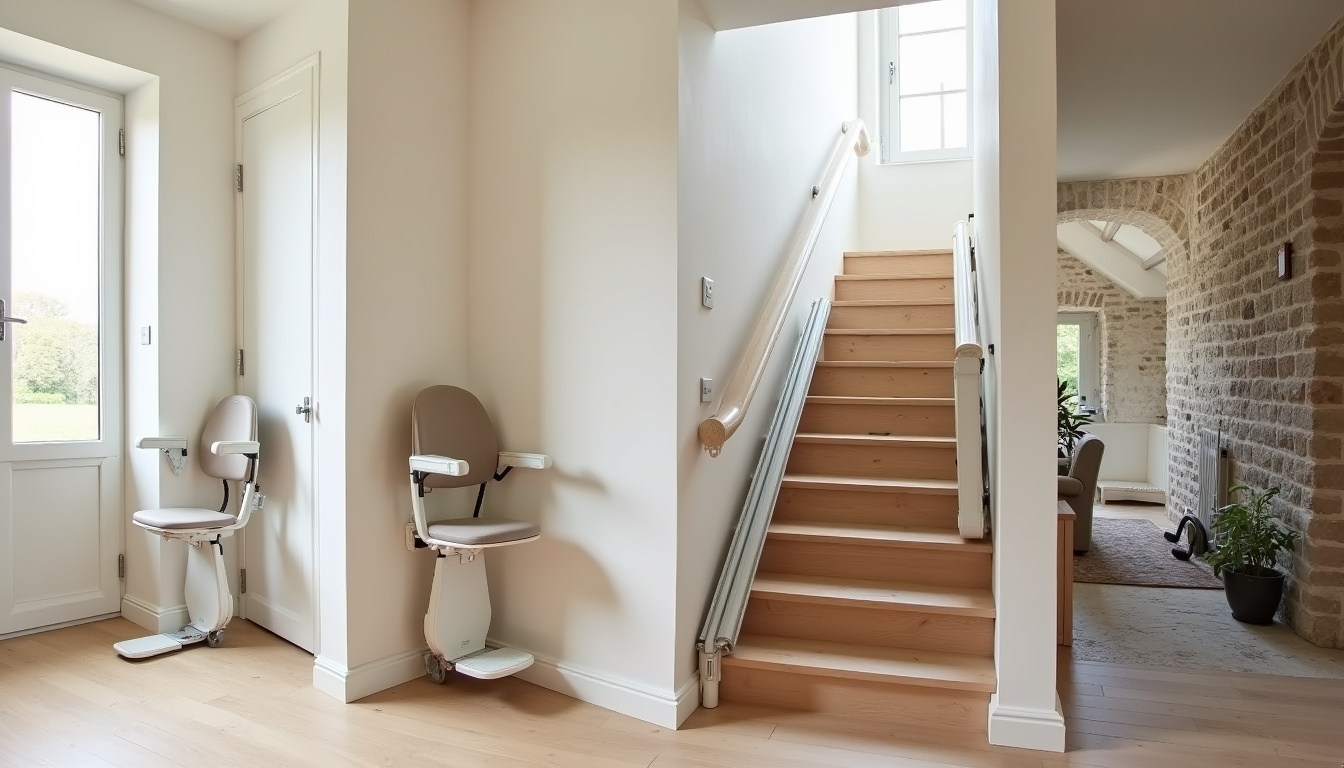 Comparaison visuelle des différents types de monte-escaliers installés à Bruz: droit, tournant, extérieur et plateforme pour fauteuil roulant