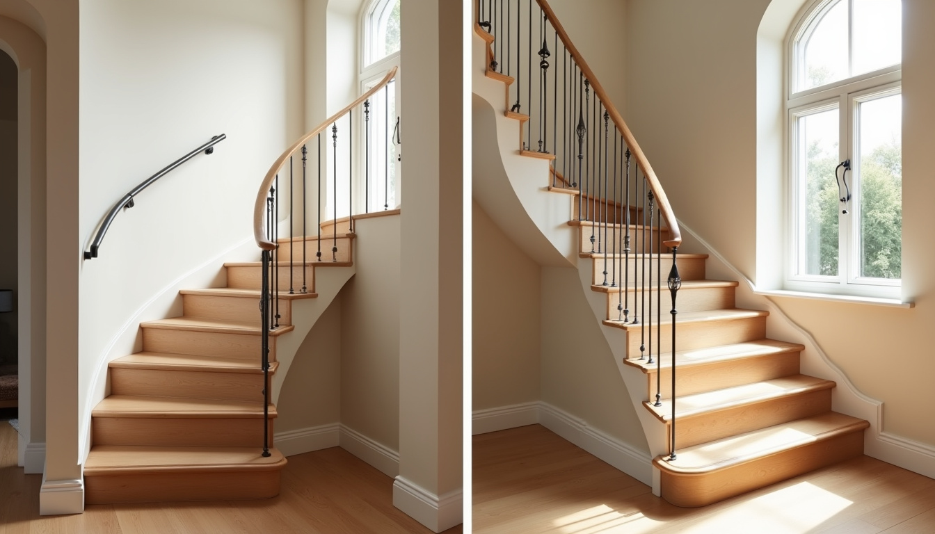 Comparaison visuelle entre un monte-escalier droit et un modèle tournant installé dans une maison