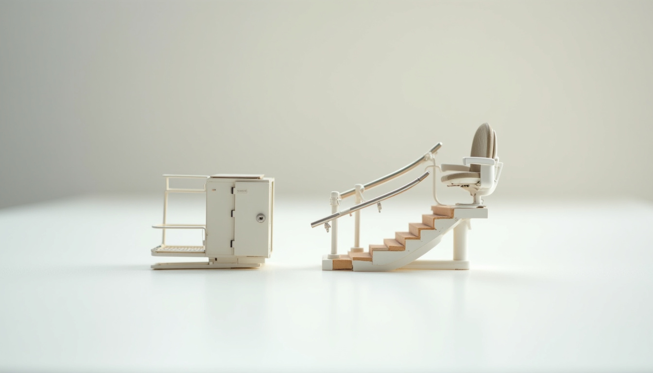 Comparaison visuelle entre un monte-escalier sur rail et une plateforme élévatrice pour fauteuil roulant