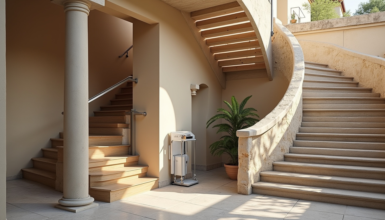 Différentes configurations de monte-escaliers adaptés aux maisons de Dissay: droit, tournant, extérieur