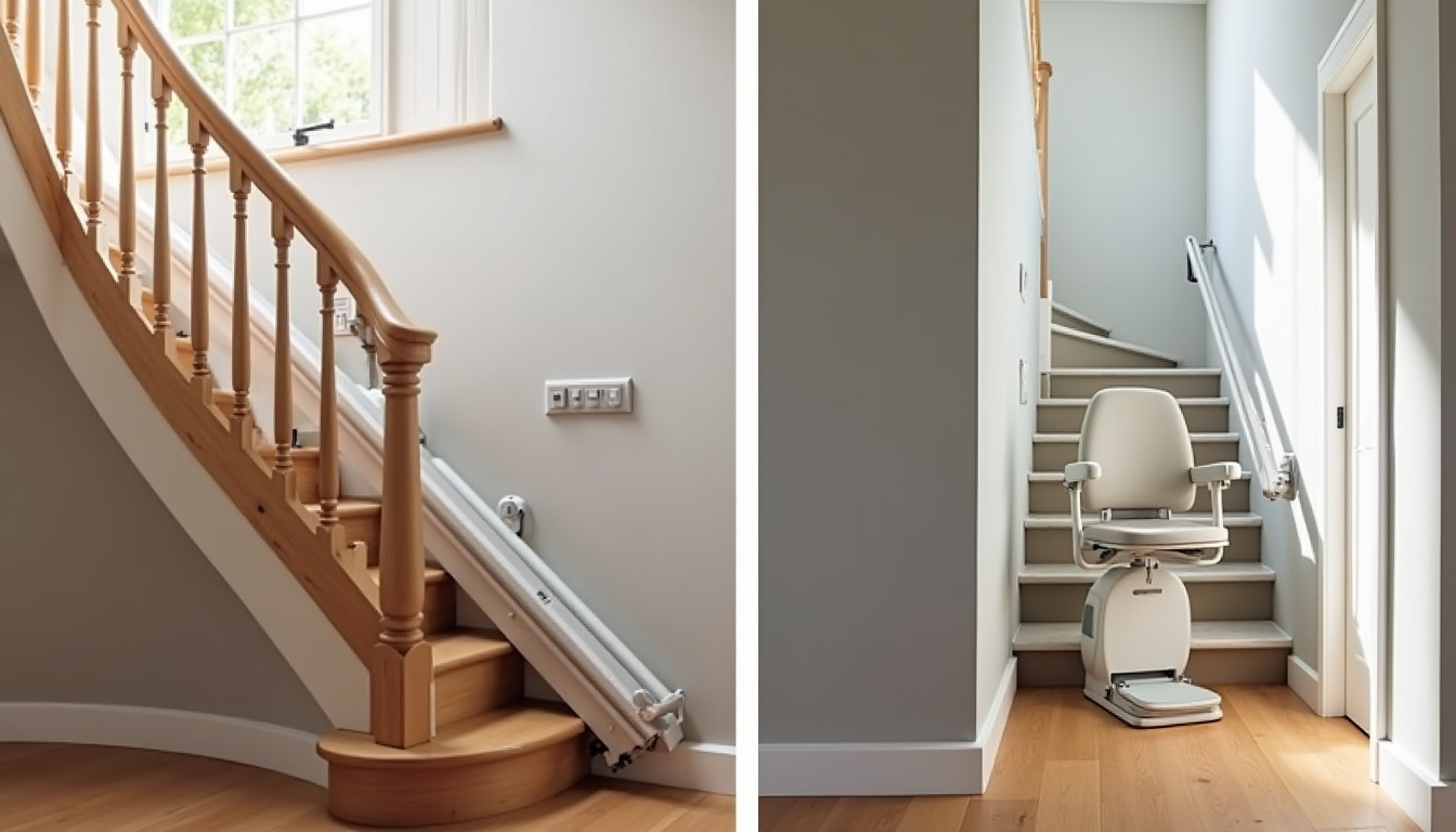 Différents modèles de monte-escalier installés dans une maison type à Saint-Laurent-d