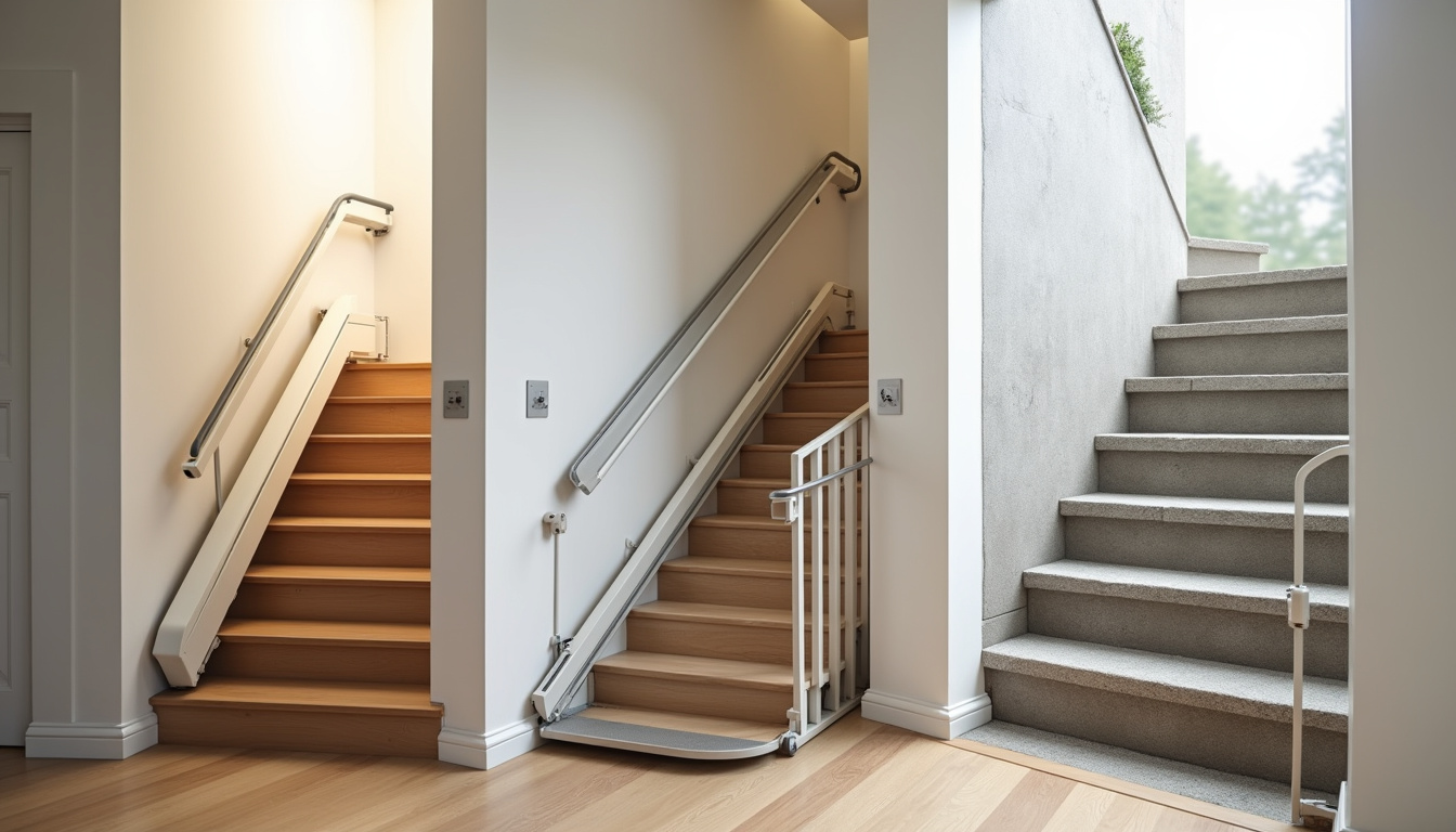Différents modèles de monte-escaliers adaptés aux maisons de Liesse-Notre-Dame: droit, tournant et extérieur