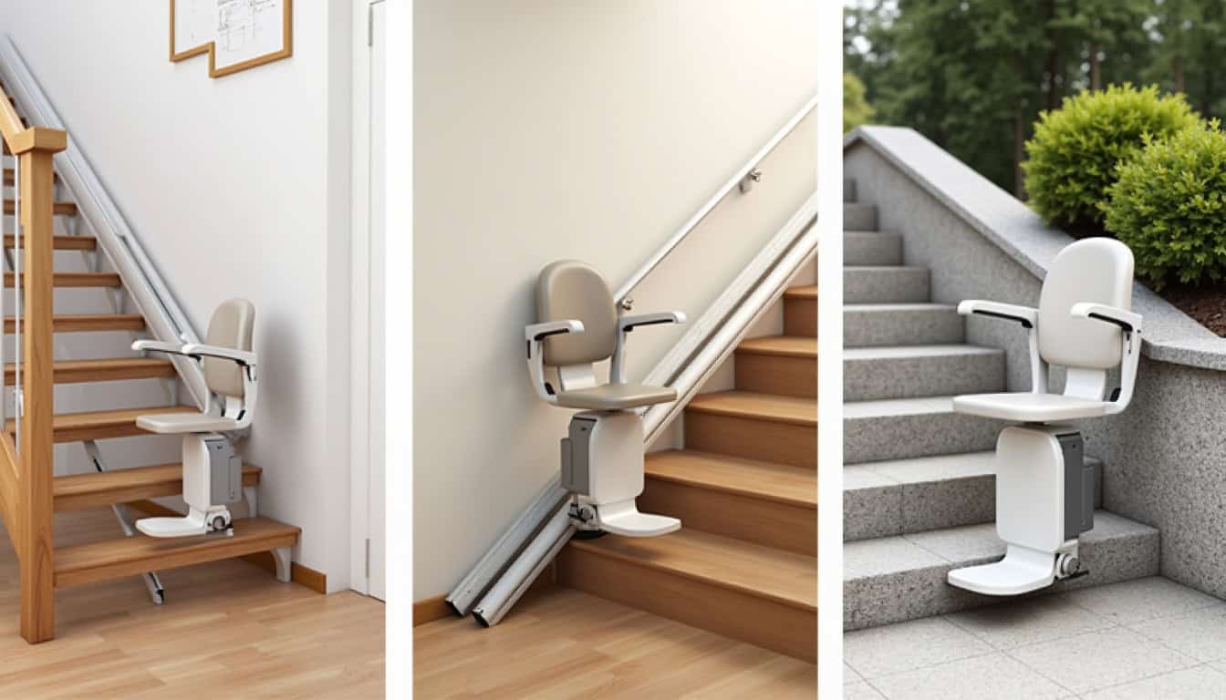 Différents modèles de monte-escaliers disponibles à Abbeville: droit, tournant et extérieur