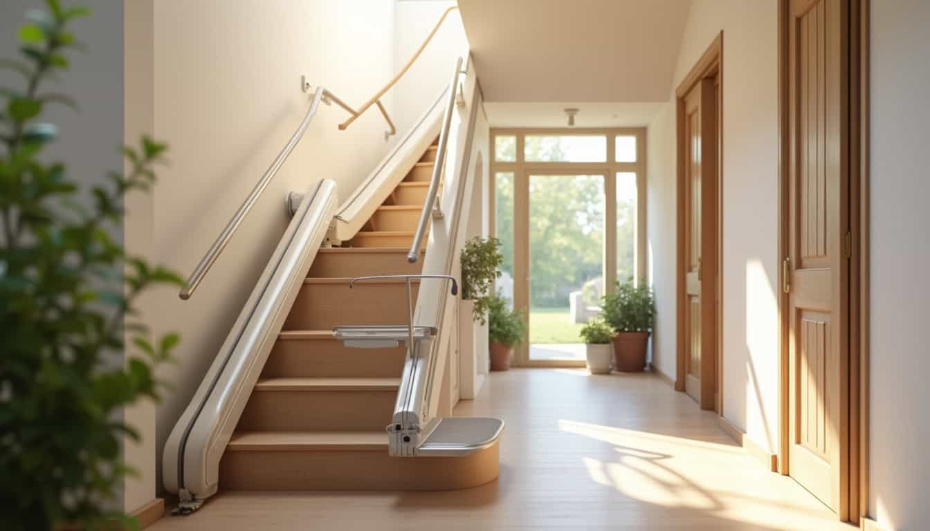 Différents modèles de monte-escaliers: droit, tournant et extérieur, illustrés dans un logement à Sarcelles