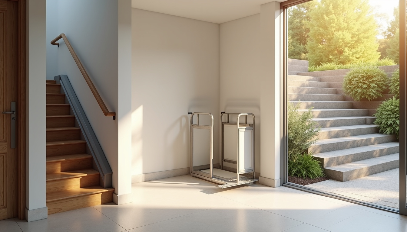 Différents modèles de monte-escaliers installés à Azé: droit, tournant et extérieur