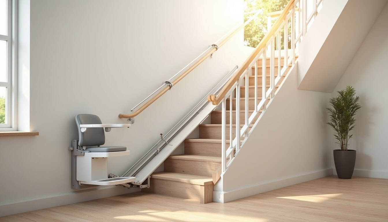 Différents modèles de monte-escaliers installés à Cendras: assis, debout, extérieur et plateforme PMR