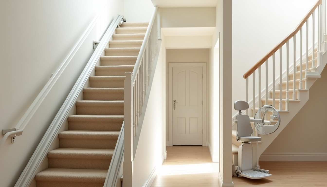 Différents modèles de monte-escaliers installés à Pissotte: droit, tournant et extérieur