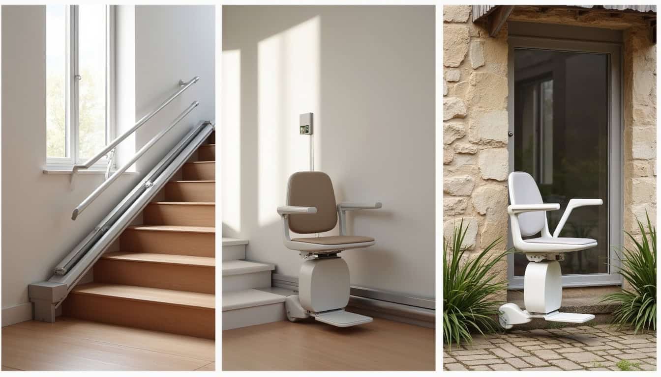 Différents modèles de monte-escaliers installés dans une maison à Saint-Christophe-du-ligneron: droit, tournant et extérieur