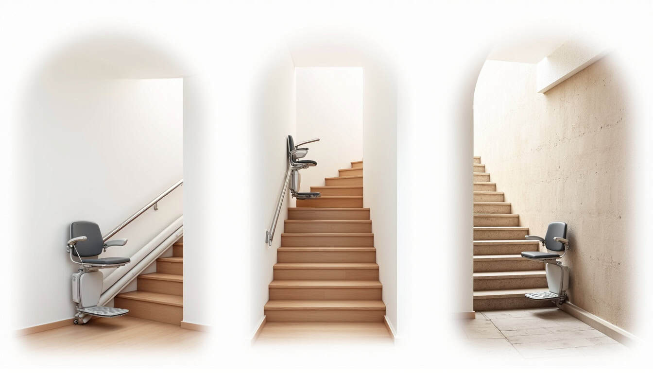 Différents types de monte-escalier installés à Castellar: droit, tournant et extérieur