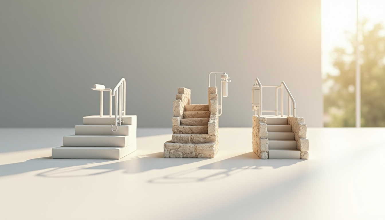 Différents types de monte-escalier installés à Ceyras: droit, tournant et extérieur