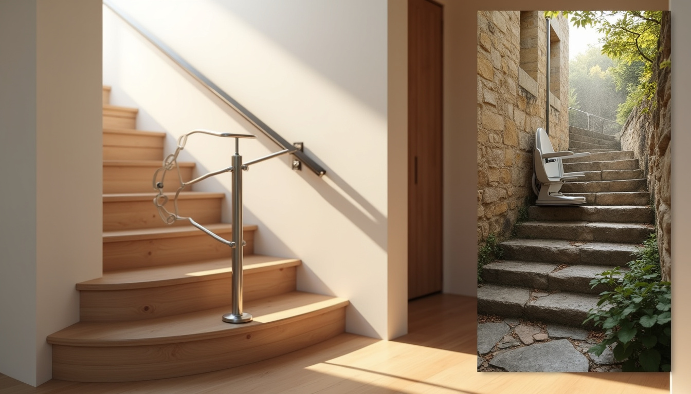 Différents types de monte-escalier installés à Saint-Prim: droit, tournant, extérieur