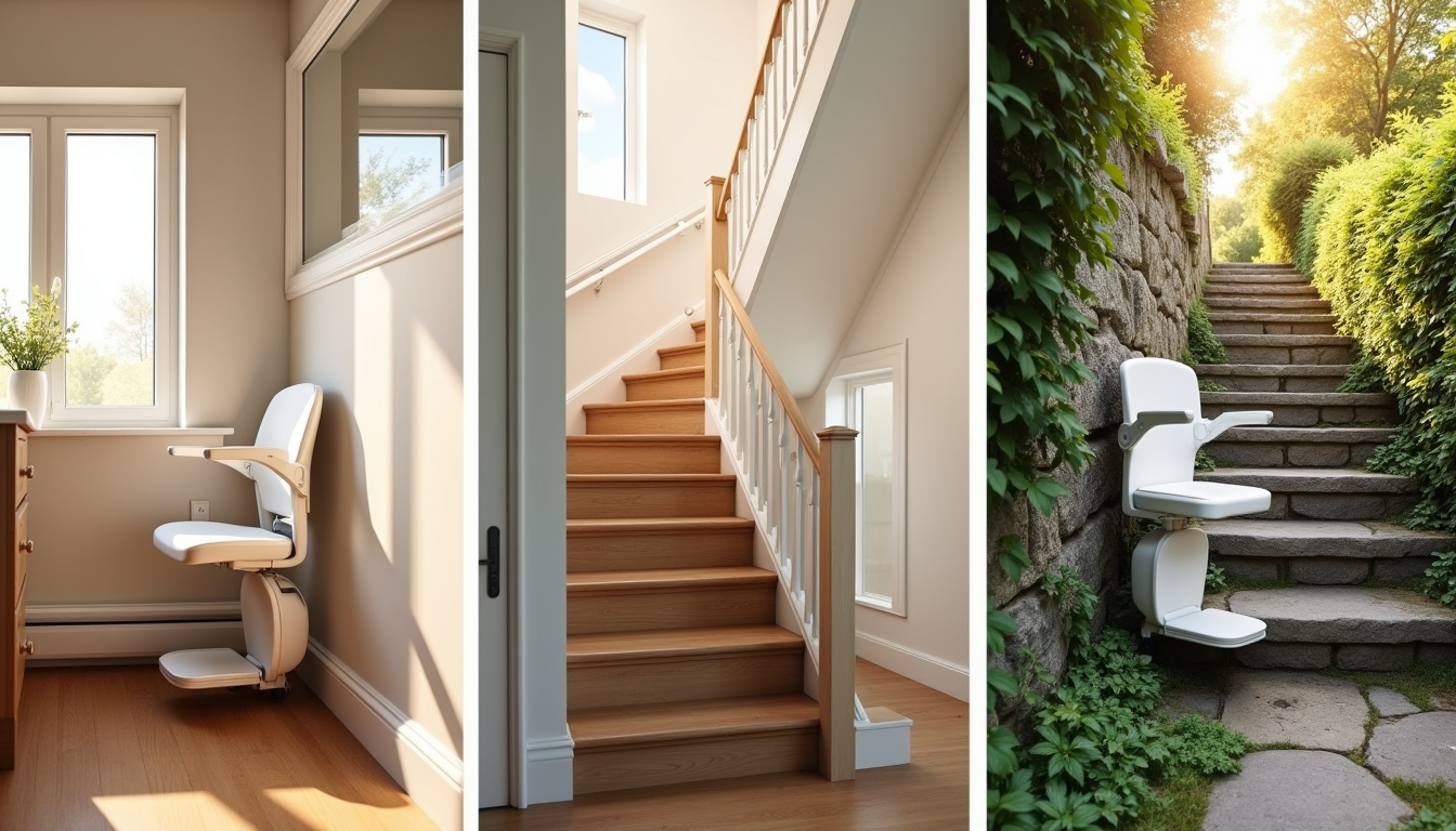 Différents types de monte-escaliers: droit, tournant et extérieur installés dans des habitations à Triguères