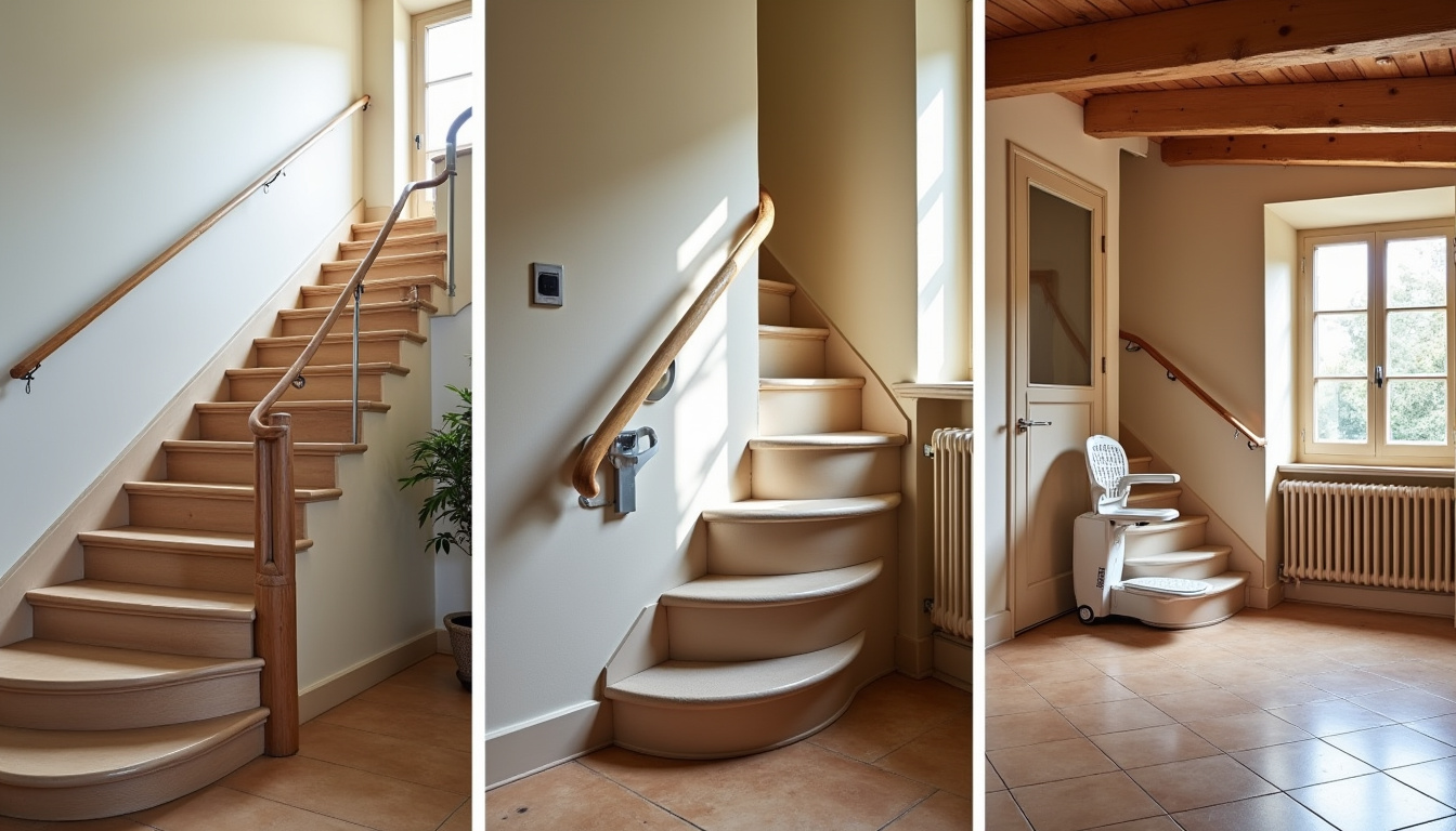 Différents types de monte-escaliers: droit, tournant et mobile installés dans des maisons de Gundershoffen