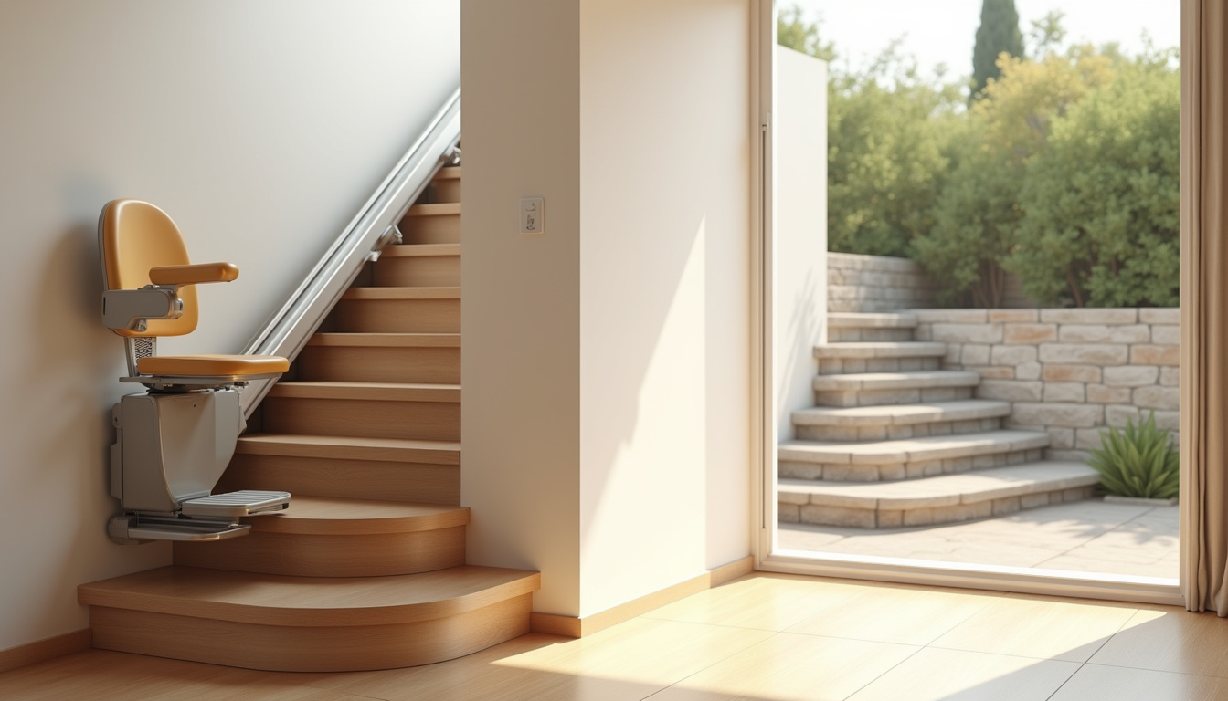 Différents types de monte-escaliers en installation: droit, tournant et extérieur