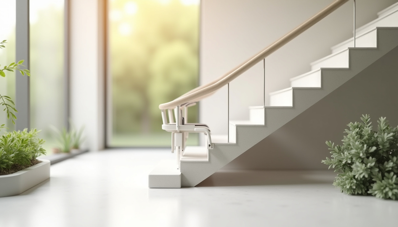 Différents types de monte-escaliers en situation: droit, tournant, debout et extérieur