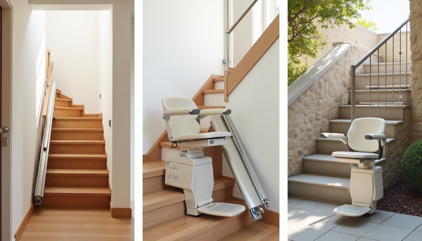 Différents types de monte-escaliers installés à Aubigny-sur-Nère: droit, tournant, extérieur
