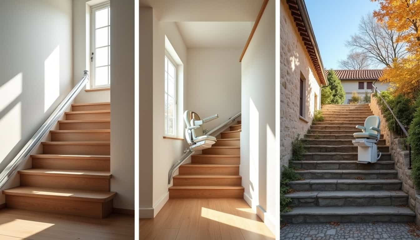 Différents types de monte-escaliers installés à Caraman: modèle droit, tournant et extérieur