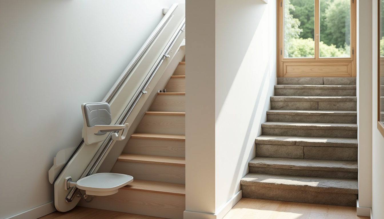 Différents types de monte-escaliers installés à Coulombiers: droit, tournant et extérieur