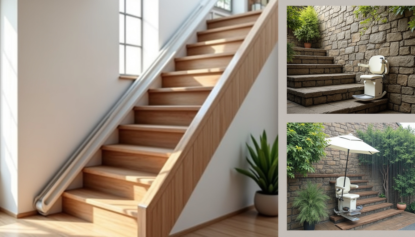 Différents types de monte-escaliers installés à Étain: droit, tournant et extérieur