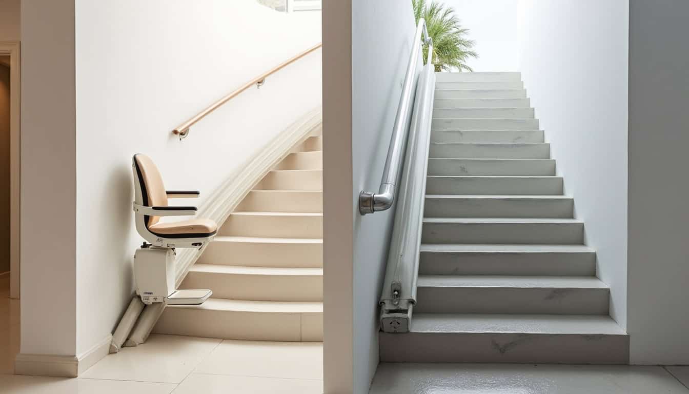 Différents types de monte-escaliers installés à Kilstett: droit, tournant et extérieur