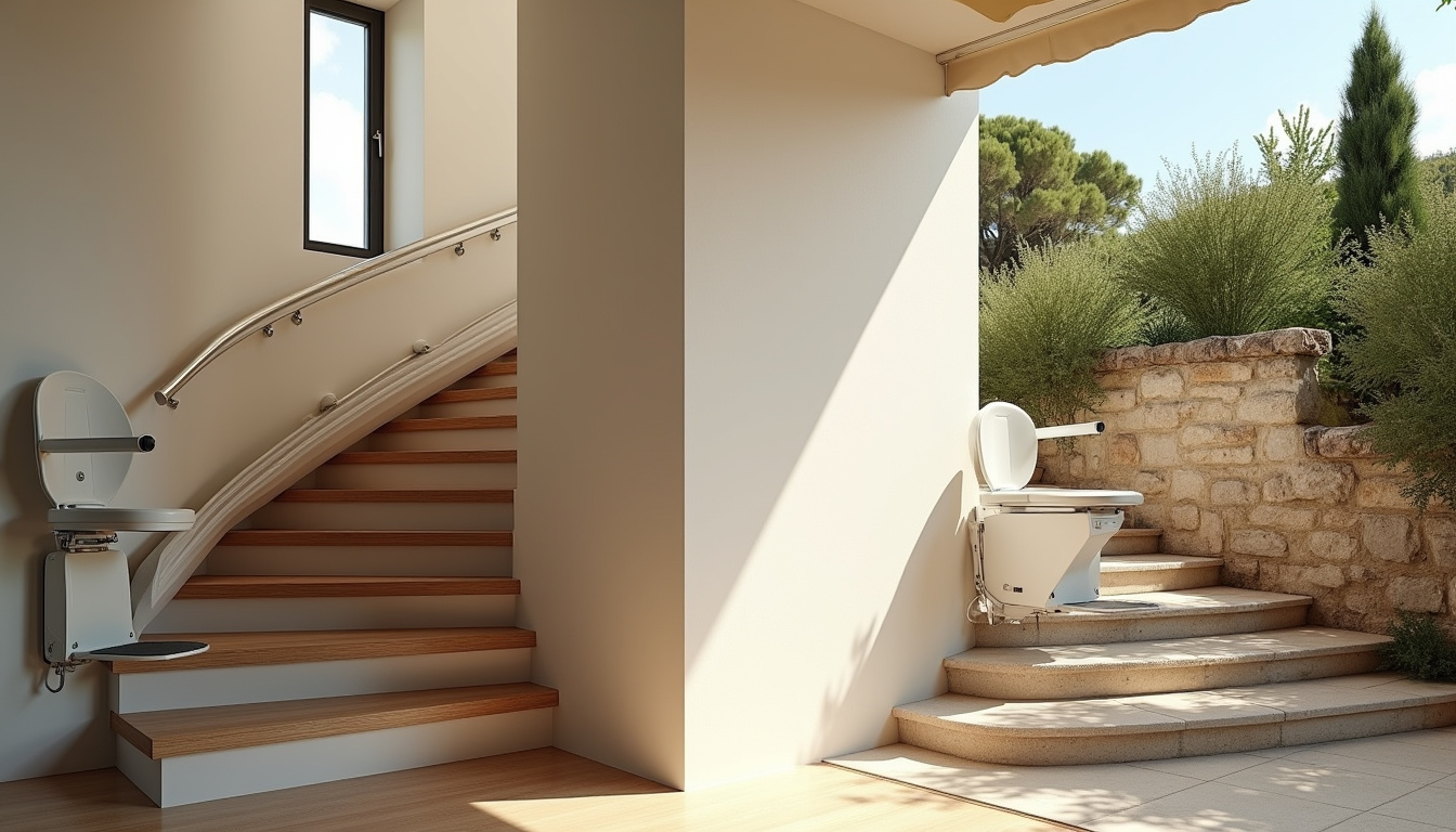 Différents types de monte-escaliers installés à Les Pennes-Mirabeau: droit, tournant, extérieur
