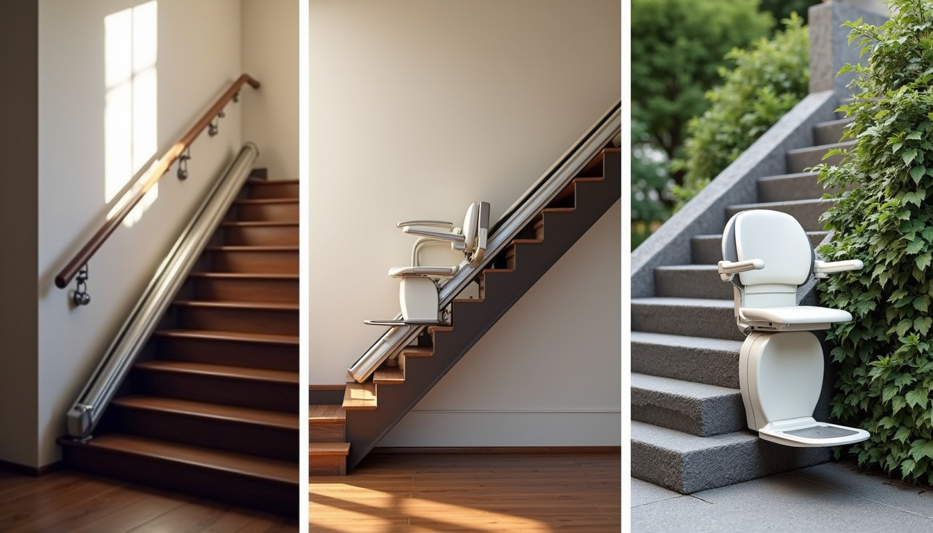 Différents types de monte-escaliers installés à Longué-Jumelles: droit, tournant et extérieur