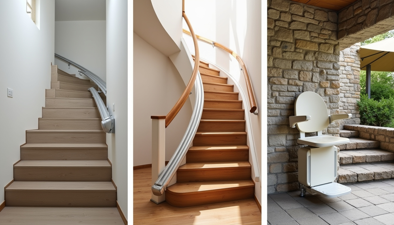 Différents types de monte-escaliers installés à Plessé: droit, tournant et extérieur