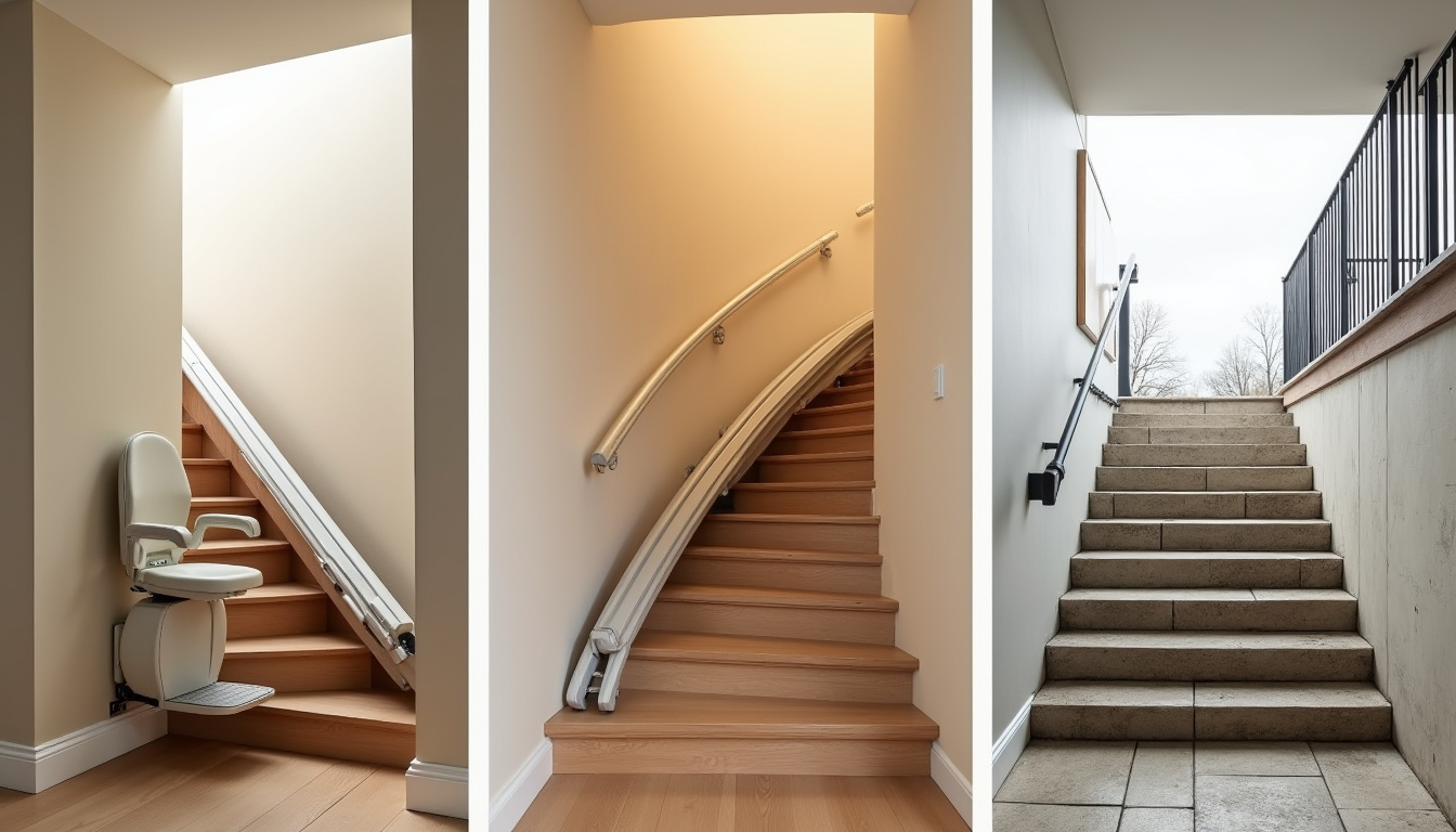 Différents types de monte-escaliers installés à Port-sur-Saône: droit, tournant et extérieur