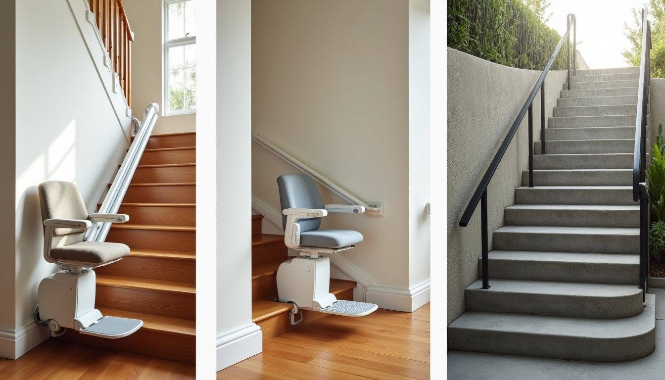 Différents types de monte-escaliers installés à Saint-Germain-lès-Corbeil: droit, tournant et extérieur
