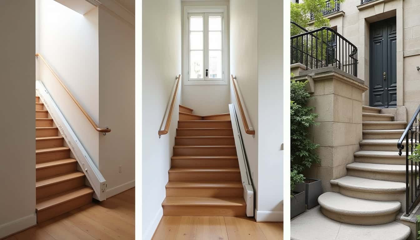 Différents types de monte-escaliers installés à Saint-Mandé: droit, tournant et extérieur