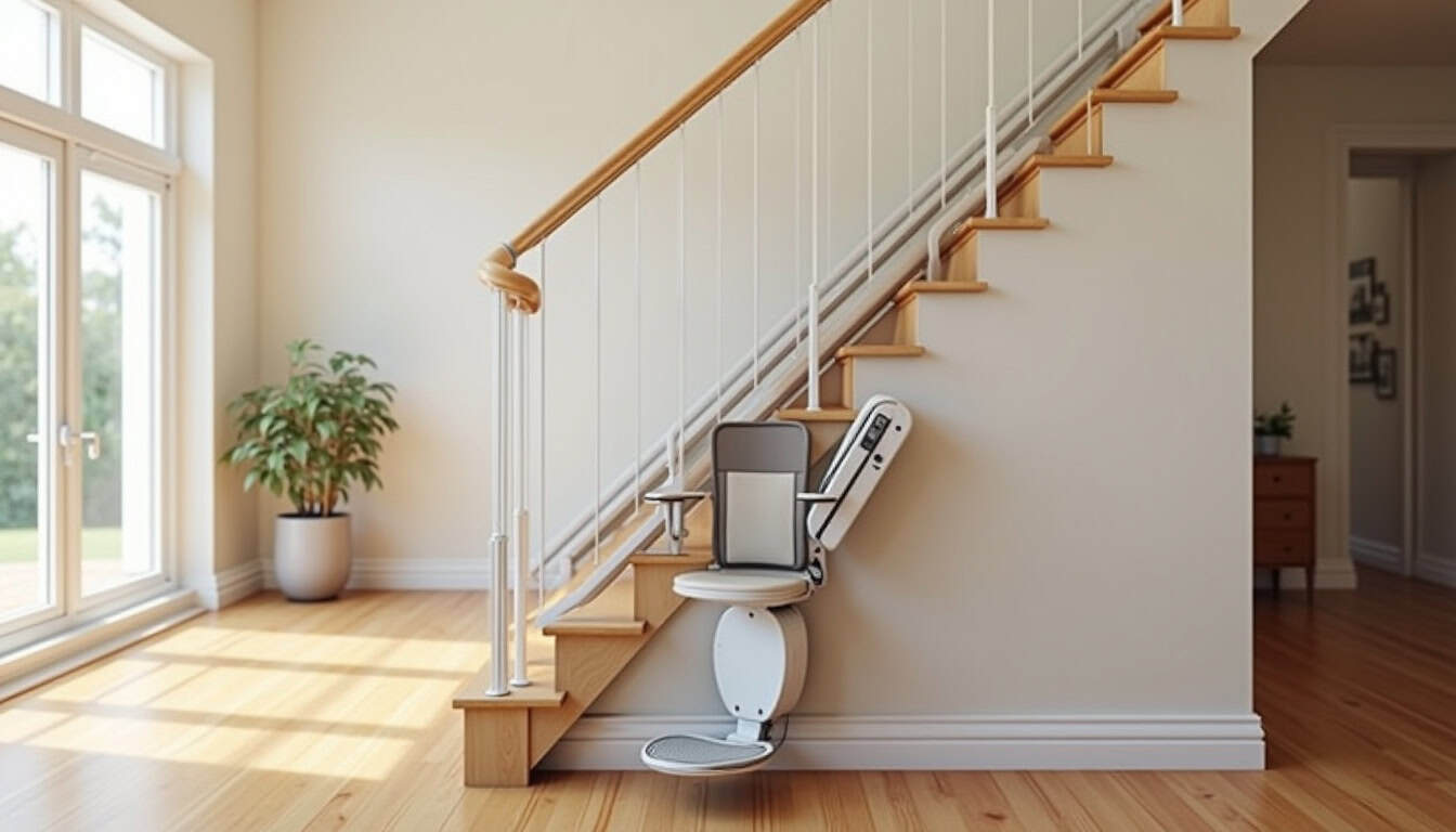 Différents types de monte-escaliers installés à Trie-Château: droit, tournant et debout