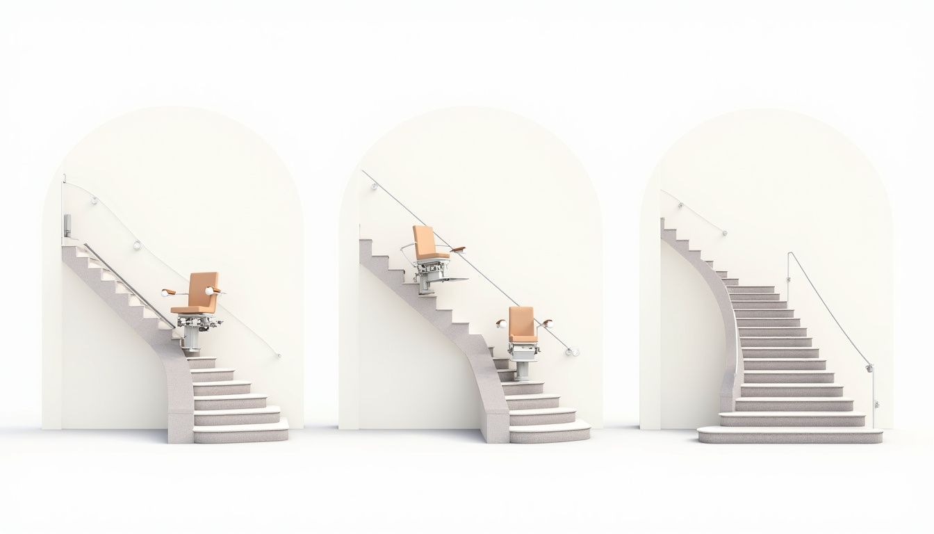 Différents types de monte-escaliers installés à Valence: droit, courbe et extérieur
