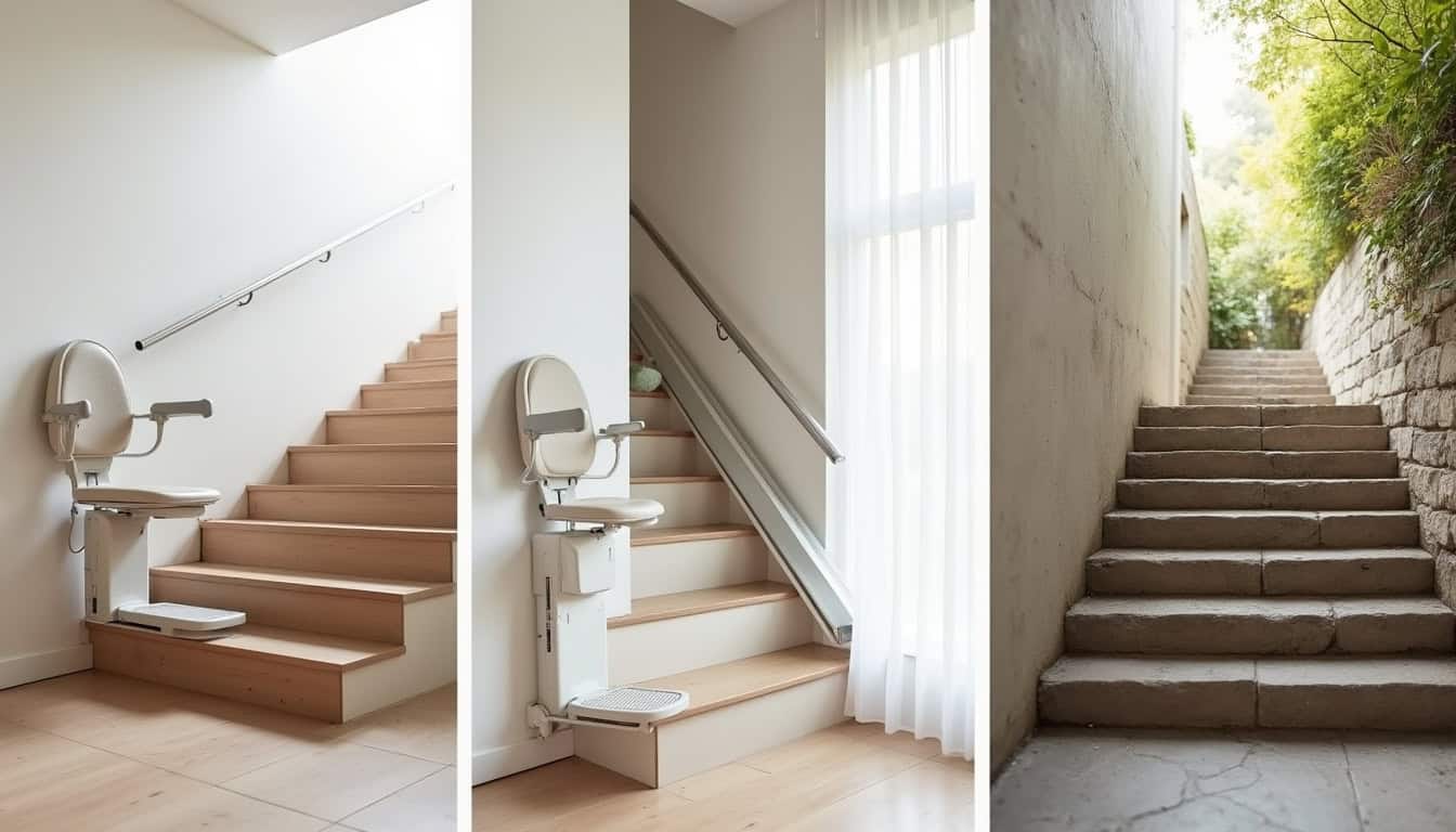 Différents types de monte-escaliers installés à Voisenon: modèle droit, tournant et extérieur