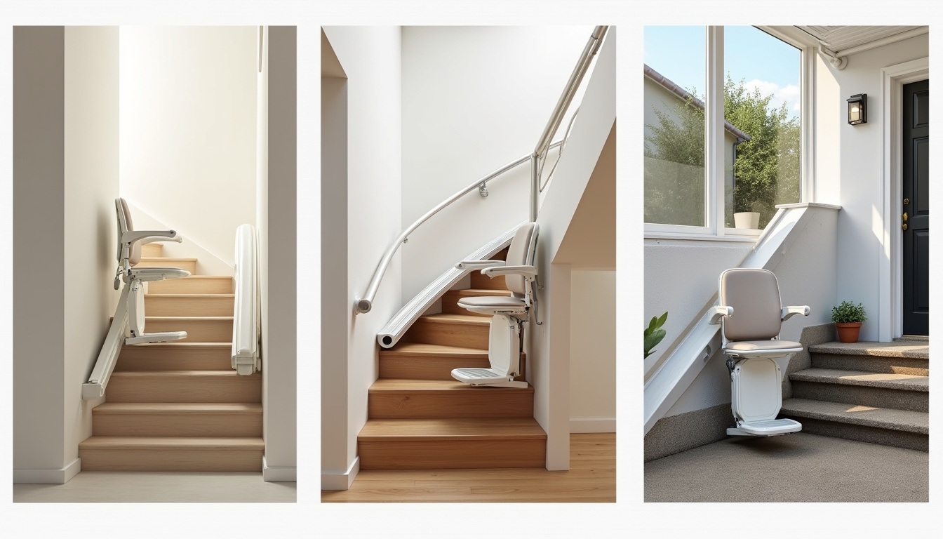 Différents types de monte-escaliers installés à Walscheid: modèle droit, tournant et extérieur