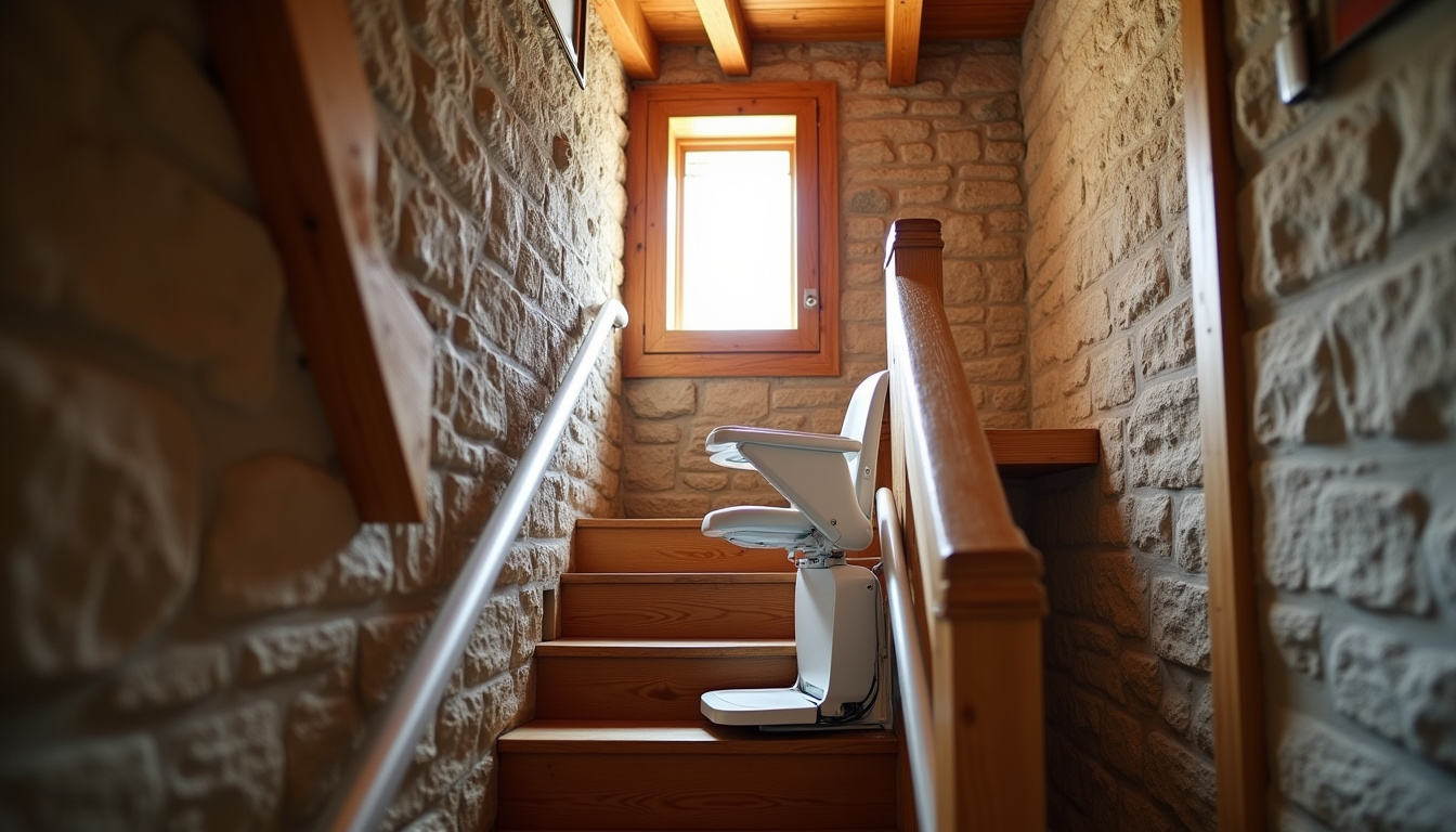 Différents types de monte-escaliers installés dans des habitations anciennes de montagne