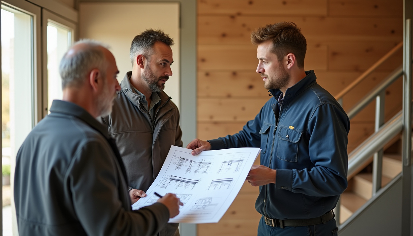Équipe technique discutant avec un client lors d