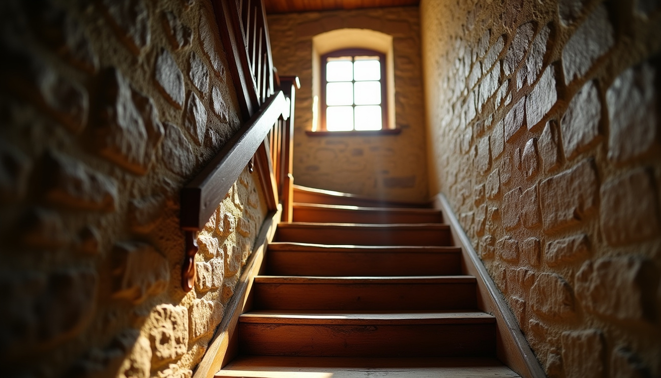 Escalier ancien dans une maison traditionnelle à Sainte-Reine-de-Bretagne