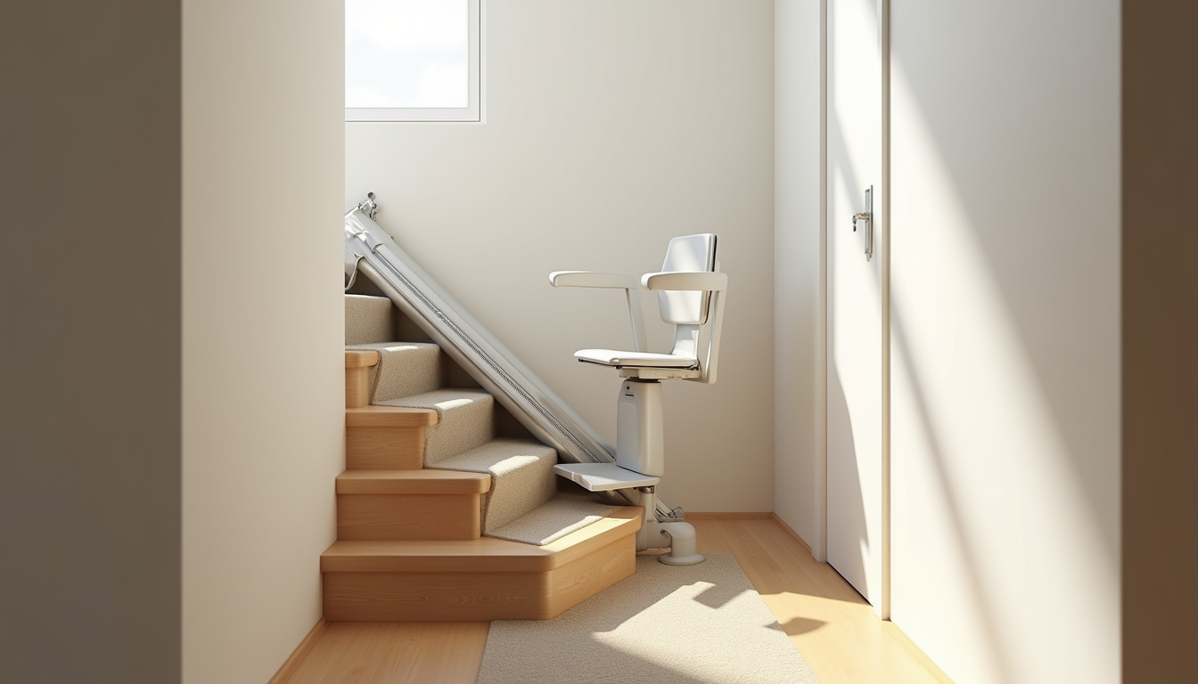Exemple de monte-escalier droit installé sur un escalier intérieur