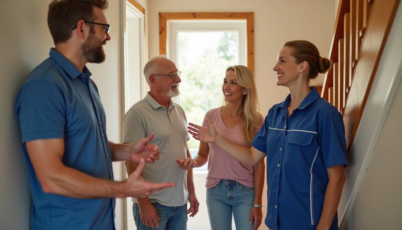 Famille discutant avec un technicien lors de l