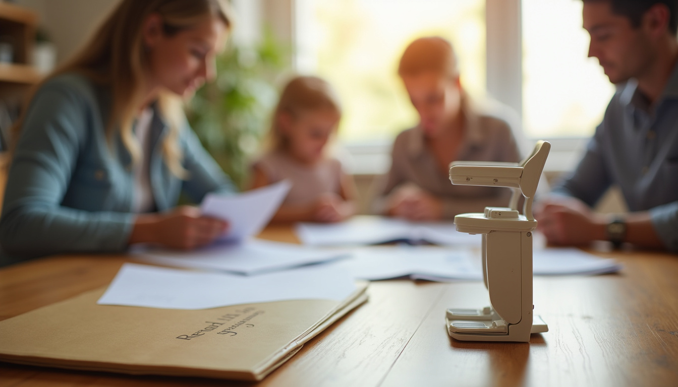 Famille discutant des aides financières pour l