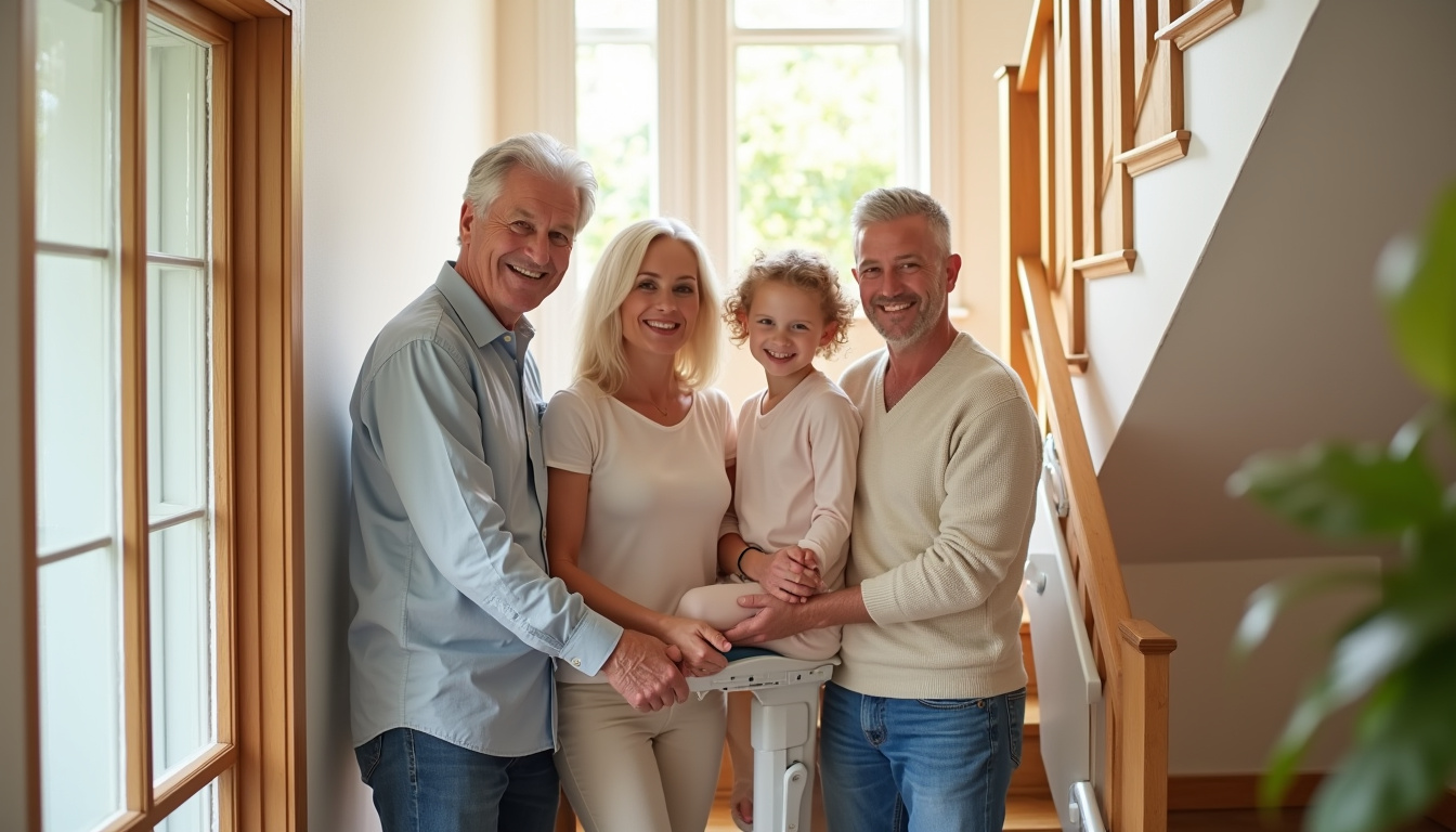 Famille souriante dans une maison équipée d